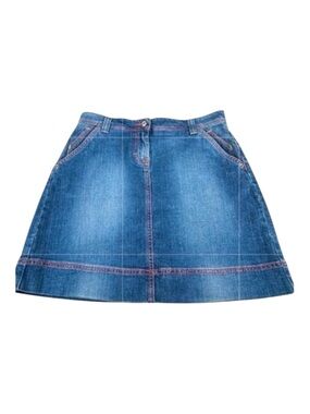 BODEN Denim Mini Skirt w/Red
Stitching, Size 12R.